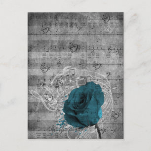 Carte Postale Belle peinture rose bleu antique
