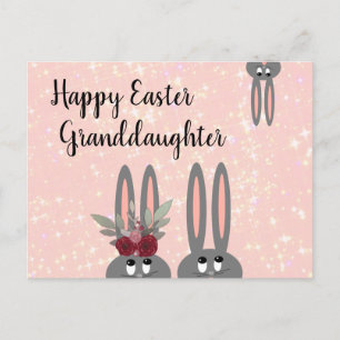 Carte Postale Belle Petite-Fille Bunnies Pâques Rose Floral