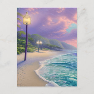 Carte Postale Belle Plage Océan Vagues Nuages de nuit