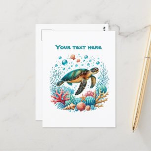 Carte Postale Belle plage personnalisable tortue de mer