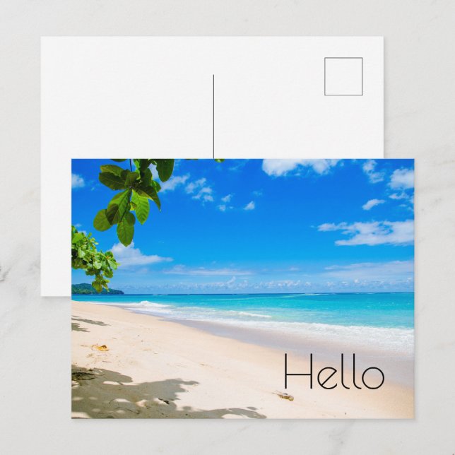 Carte Postale Belle plage tropicale ensoleillée Photo Bonjour (Devant / Derrière)