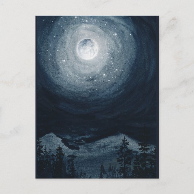 Carte Postale Belle pleine lune étoile montagne ciel nocturne bl (Devant)