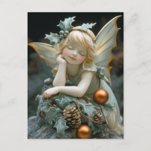 Carte Postale Belle Porcelaine Fée Holly Pinecones Ornement