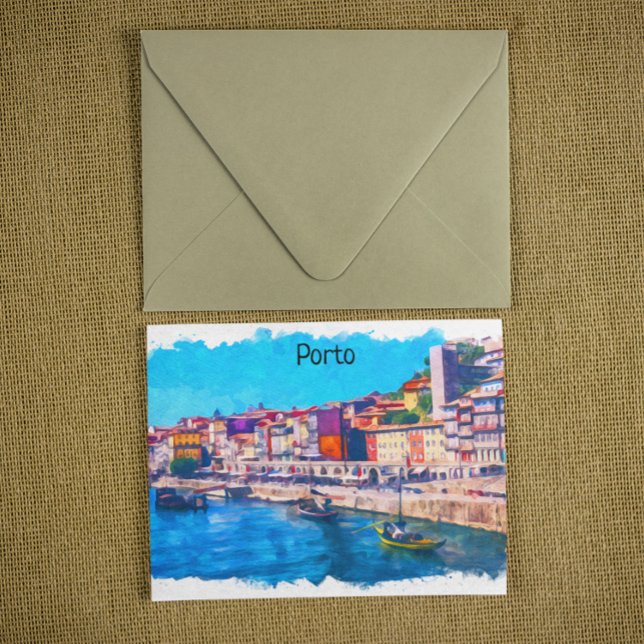 Carte Postale Belle Porto Portugal Panorama Vue Aquarelle (Porto Portugal panorama view postcard)