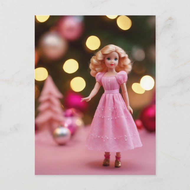 Carte Postale Belle poupée de Noël Rose Bleu (Devant)