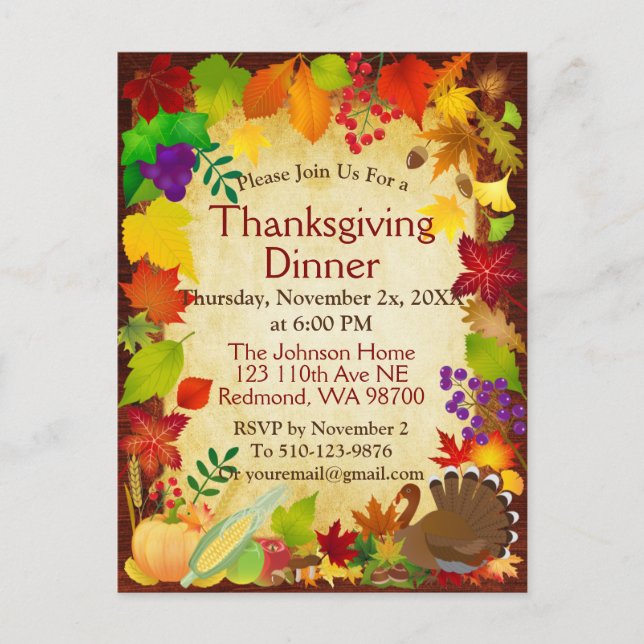 Carte Postale Belle récolte de Thanksgiving (Devant)