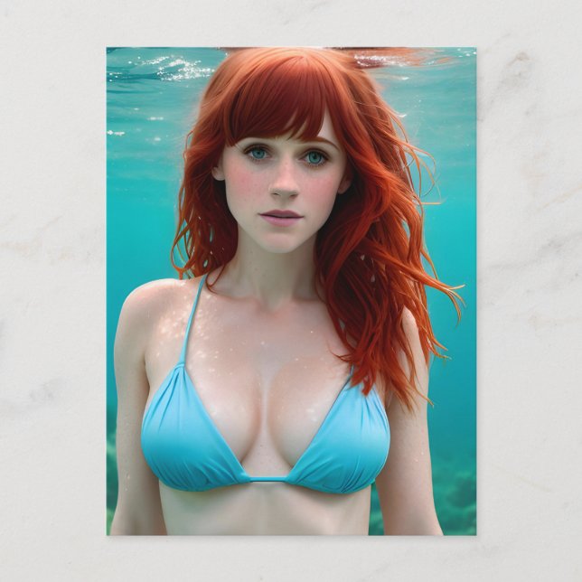 Carte Postale Belle Red Haired Woman Photographie sous-marine (Devant)