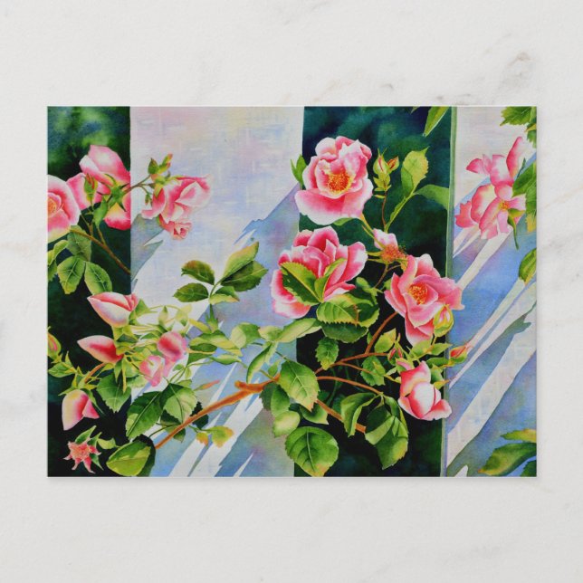 Carte Postale Belle rose rose rouge roses blanc aquarelle floral (Devant)