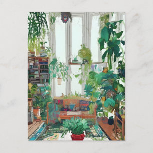 Carte Postale Belle salle de séjour pleine de plantes tropicales