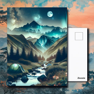 Carte Postale Belle scène de Camping avec Montagnes et Tente