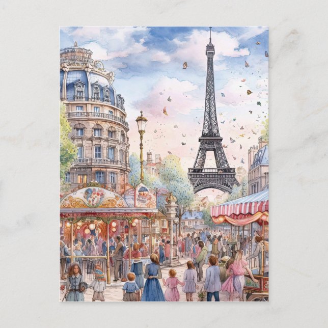 Carte Postale Belle Scène De Rue De Paris Avec Art Tour Eiffle (Devant)