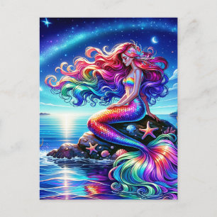 Carte Postale Belle Sirène Nymphe de la Mer Arc-en-Ciel