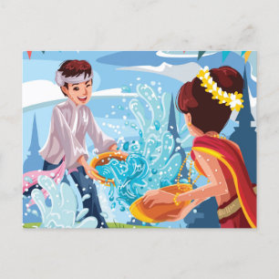 Carte Postale Belle Songkran Festival Lancer Eau Postcar