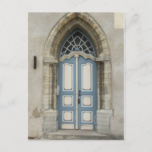 Carte Postale Belle Tallinn, pierre estonienne et porte en bois (Devant)