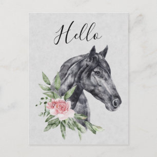 Carte Postale Belle tête de cheval Portrait d'aquarelle Bonjour