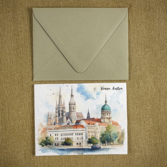 Carte Postale Belle Vienne Autriche City View Peinture (Beautiful Vienna Austria City View Painting Postcard)