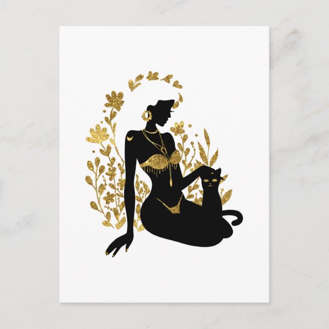 Carte Postale Belles fleurs de lune femme illustration scintilla (Devant)