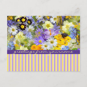 Carte Postale Belles fleurs de printemps Collage Violet Jaune