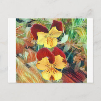 Carte Postale Belles Pansies Brown Jaunes Peintes