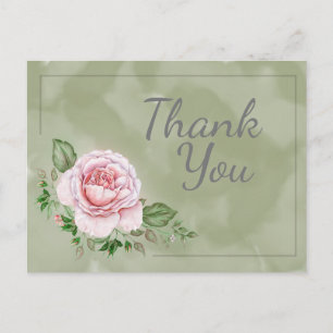 Carte Postale Belles roses roses roses sur Merci d'aquarelle ver