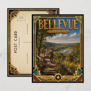 Carte Postale Bellevue Nebraska Art Déco vintage Âge d'or