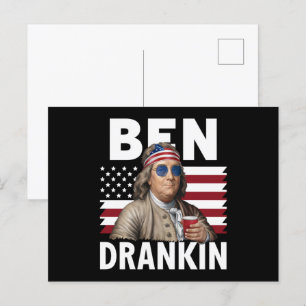 Carte Postale Ben Drankin Beer 4 juillet Drapeau Vintage Drôle