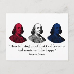 Carte Postale Ben Franklin et Citation — rouge, blanc et bleu