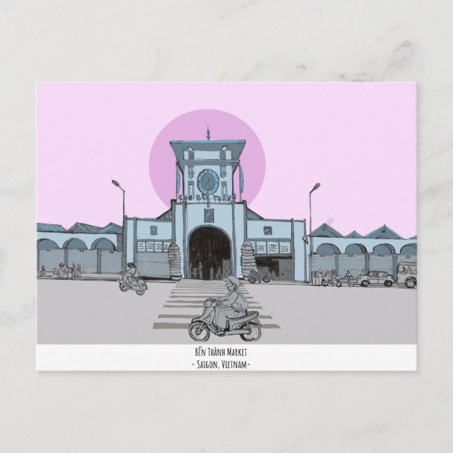 Carte Postale Ben Thanh Market Saigon Vietnam Illustration (Devant)