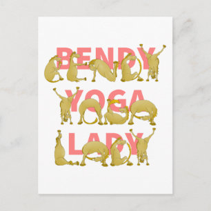 Carte Postale Bendy Yoga Lady Funny mignonne Pony