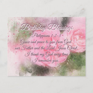 Carte Postale Bénédiction d'anniversaire Philippiens 1:2-3 Verse