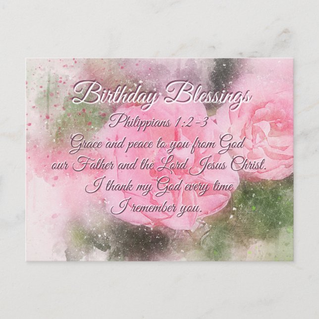 Carte Postale Bénédiction d'anniversaire Philippiens 1:2-3 Verse (Devant)