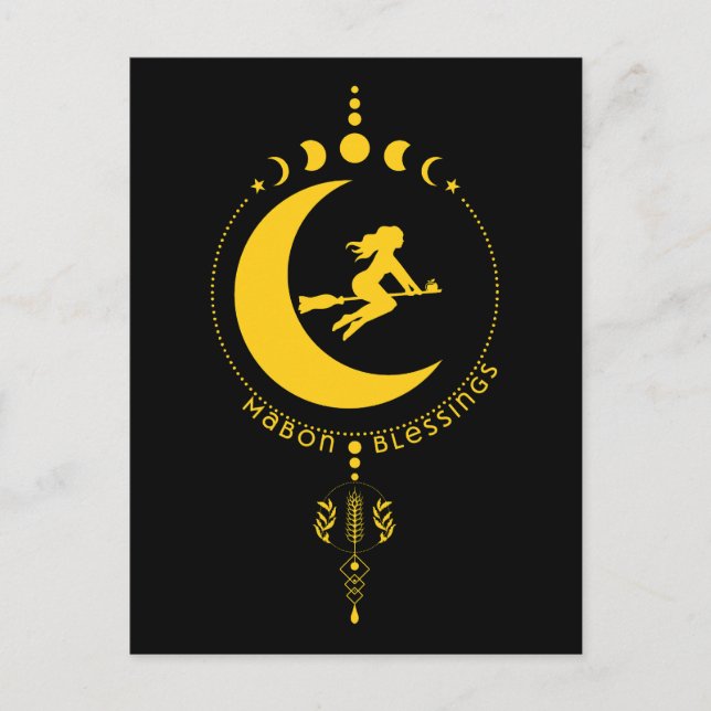 Carte Postale Bénédiction de Mabon, sorcière, lune, blé (Devant)