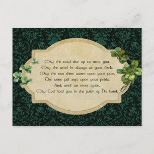 Carte Postale Bénédiction irlandaise vintage avec Shamrocks