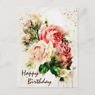 Carte Postale Bénédictions d'anniversaire Bible Vintage Rose Ver