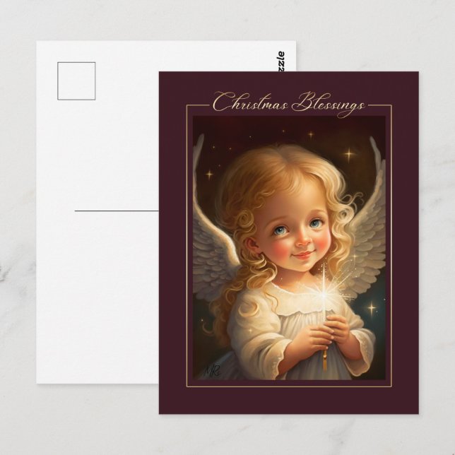 Carte Postale Bénédictions de Noël. Petit Ange de Noël (Devant / Derrière)