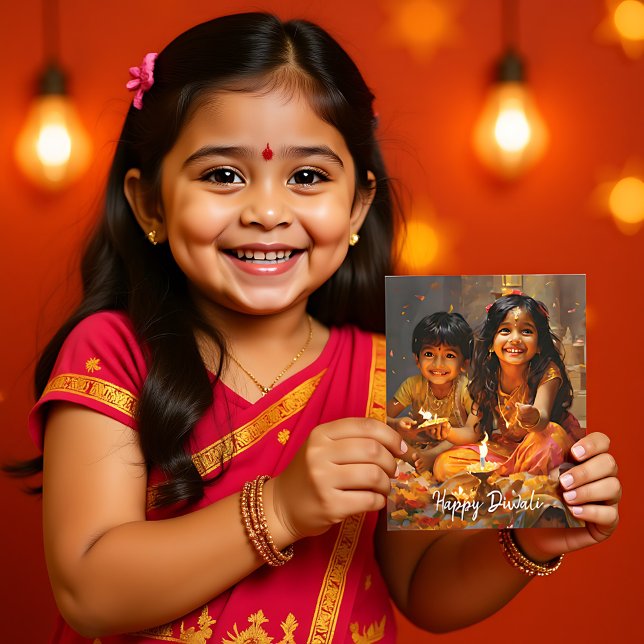 Carte Postale Bénédictions radieuses : Joie de Diwali avec les e (Radiant Blessings Diwali Joy with Hindu Children Postcard
custom text)