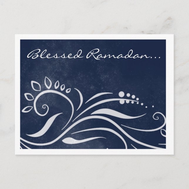 Carte Postale Béni Ramadan bleu orné salut islamique (Devant)