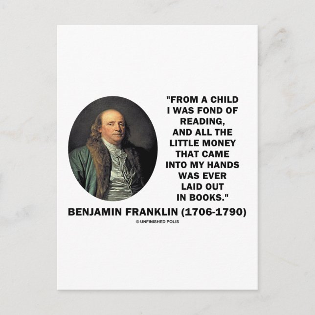 Carte Postale Benjamin Franklin Fond De Lecture Citation D'Argen (Devant)