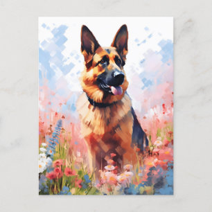 Carte Postale berger allemand aquarelle colorée