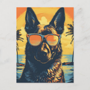 Carte Postale berger allemand avec lunettes de soleil sur une pl