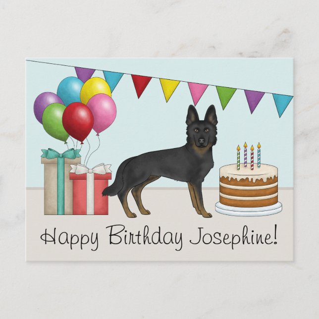 Carte Postale Berger Allemand Bi-Noir Coloré Joyeux Anniversaire (Devant)