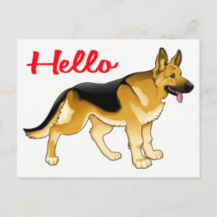 Carte Postale Berger allemand Chien chiot Bonjour, Penser de vou