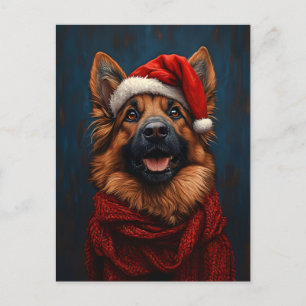 Carte Postale Berger allemand dans un chapeau de Père Noël