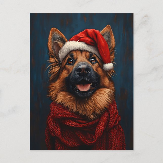 Carte Postale Berger allemand dans un chapeau de Père Noël (Devant)