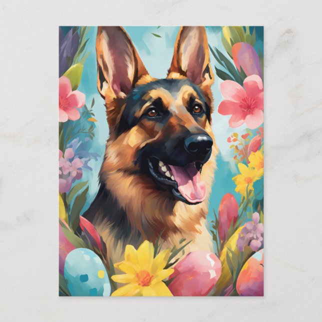 Carte Postale Berger allemand heureux Pâques (Devant)