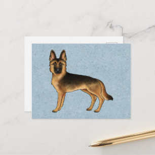 Carte Postale Berger Allemand noir et feu Mignon chien GSA Bleu