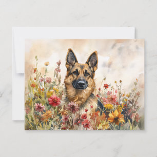 Carte Postale Berger Allemand Parmi Les Fleurs sauvages Vibrants