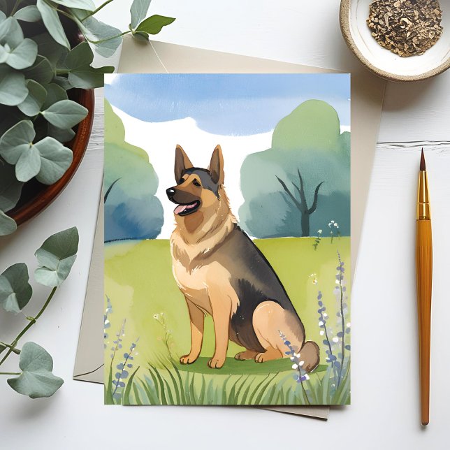 Carte Postale Berger Allemand | Peinture à l'aquarelle de chien (Créateur téléchargé)