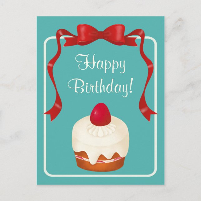 Carte postale Beribboned de gâteau de fraise (Devant)