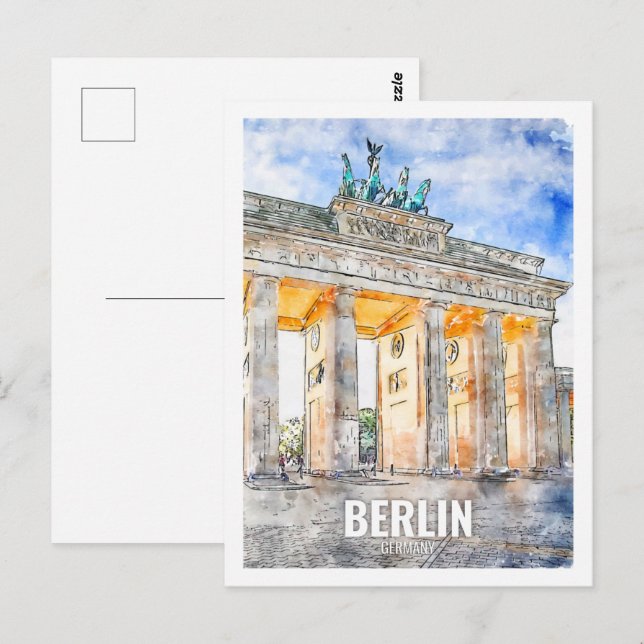 Carte Postale Berlin Allemagne Travel Place Watercolor (Devant / Derrière)